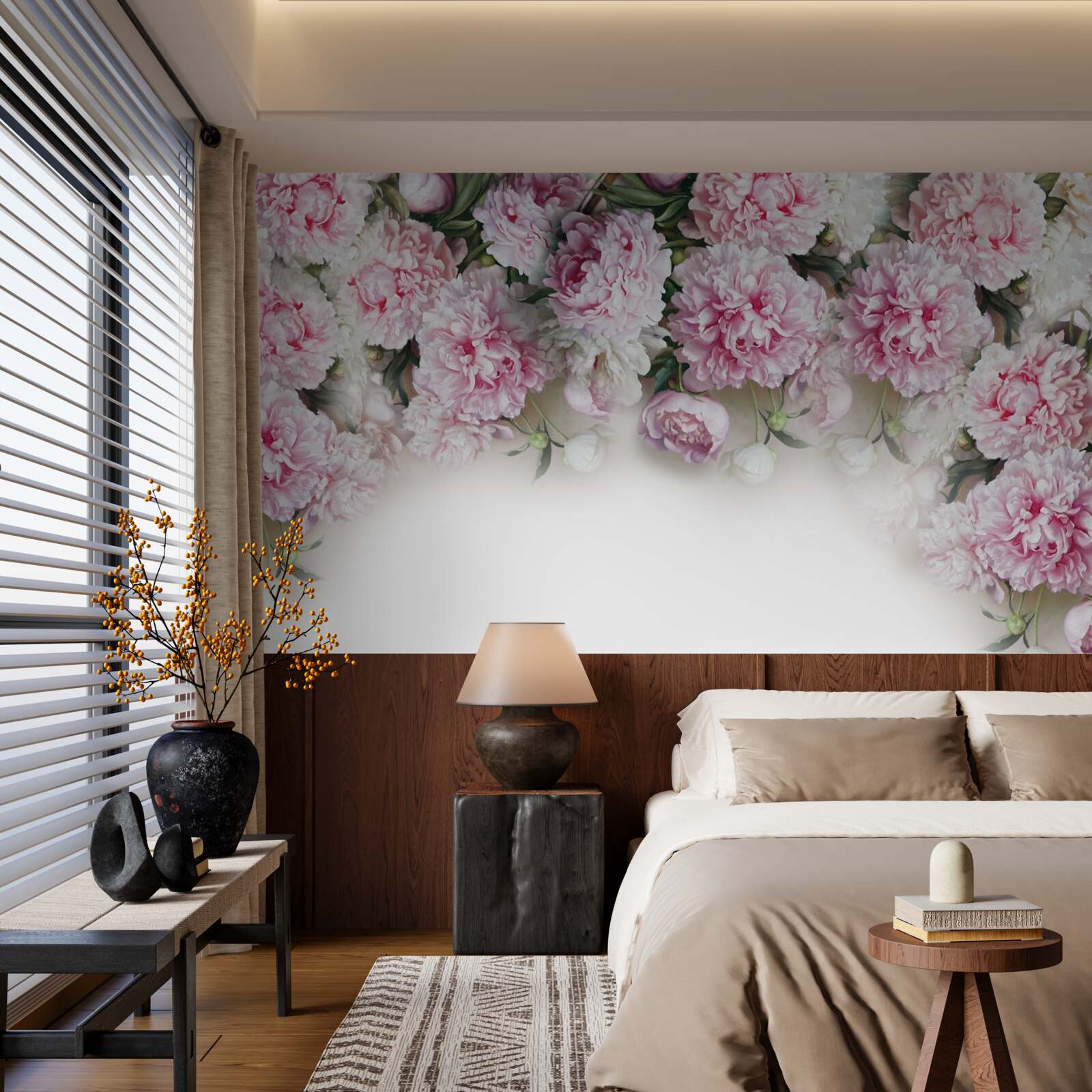 Papier peint des fleurs blanc-rose tombant en cascade