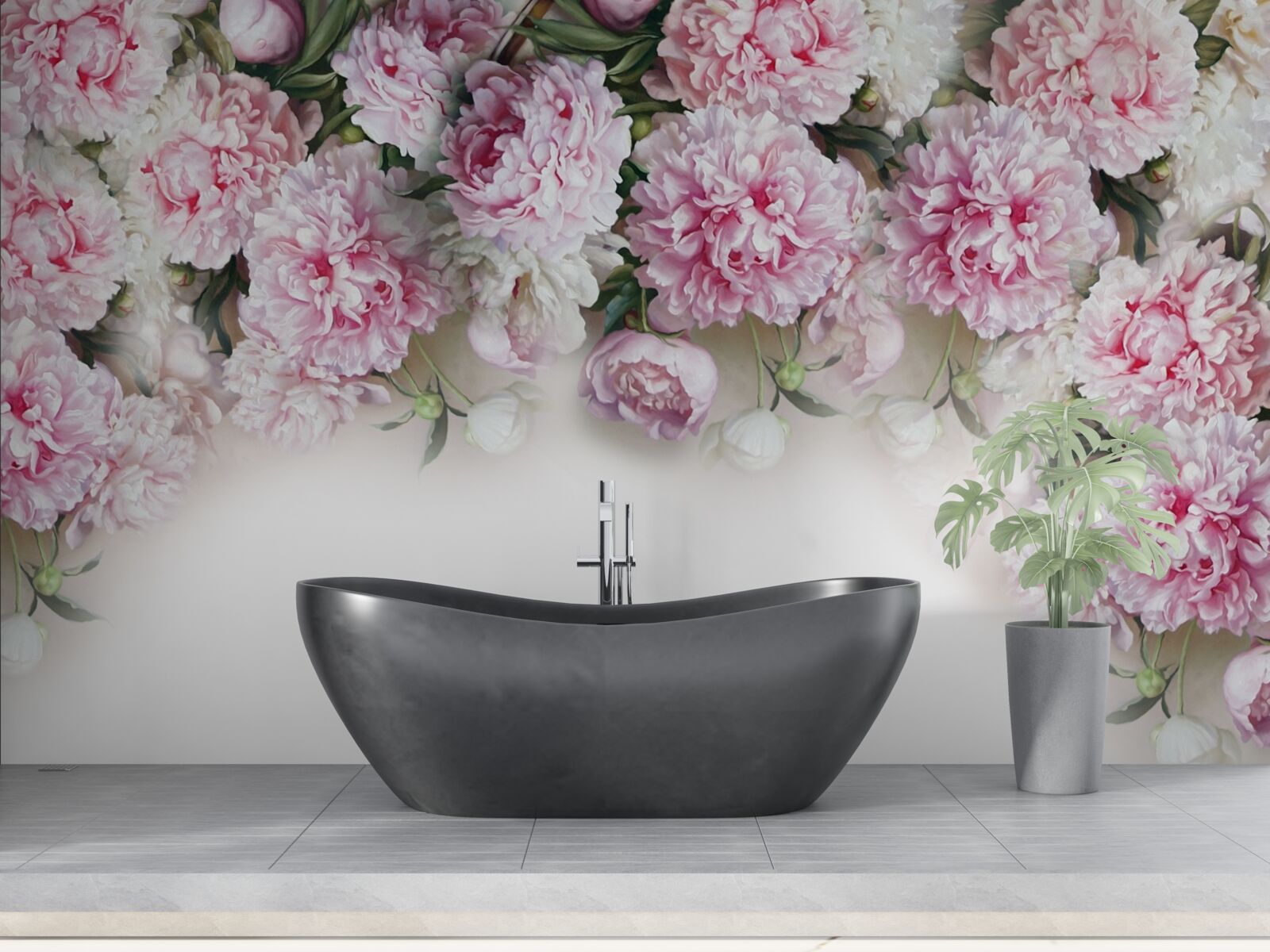 Papier peint des fleurs blanc-rose tombant en cascade
