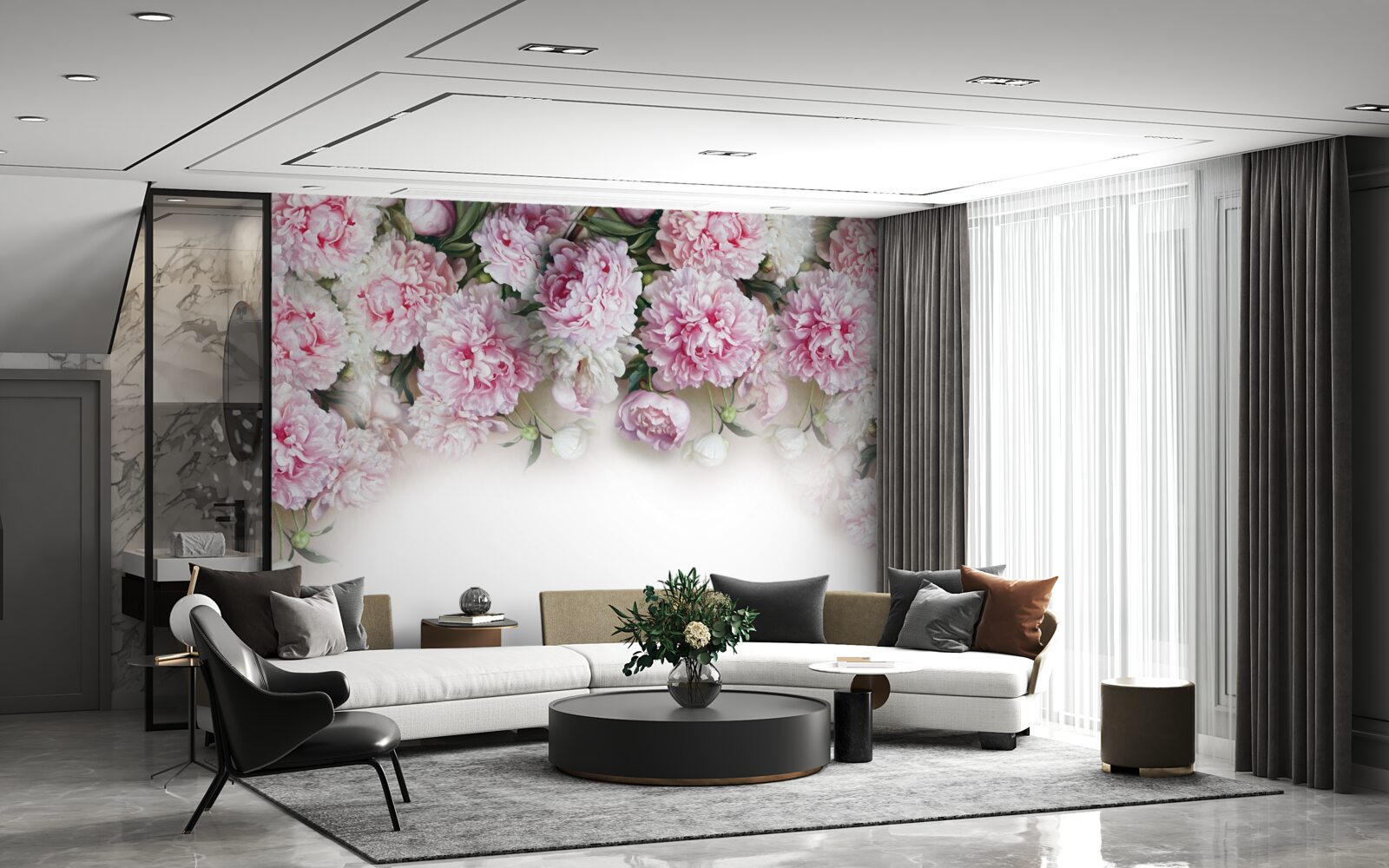 Papier peint des fleurs blanc-rose tombant en cascade