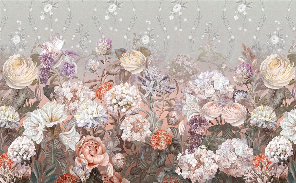 Papier peint fleurs dans un pré sous un ciel nocturne