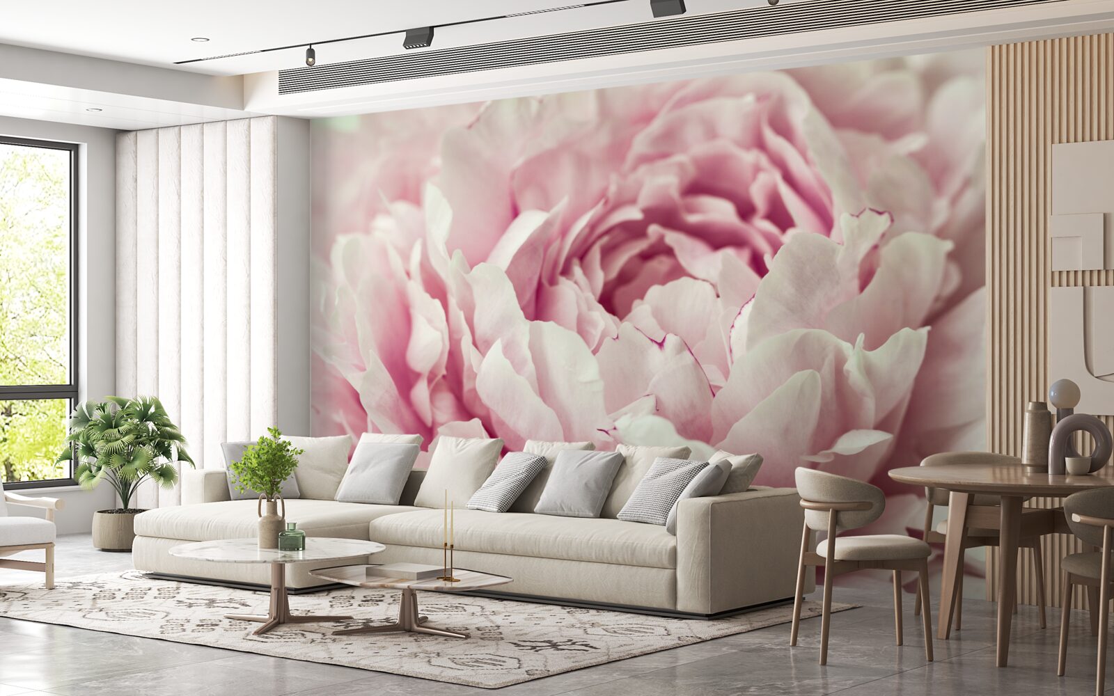 Papier peint feuilles souples de la fleur rose