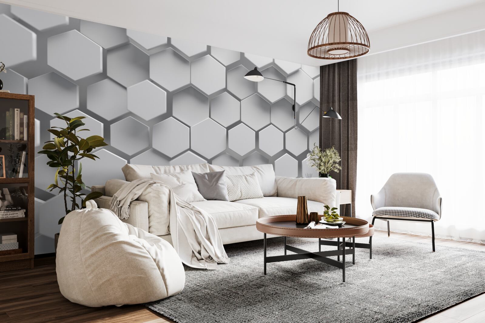 Papier peint hexagones convexes gris