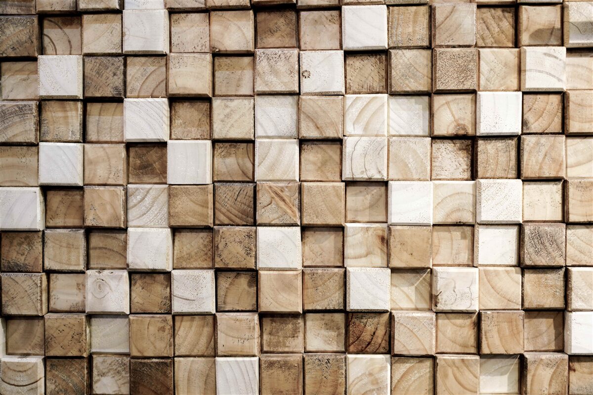 Papier peint constructions volumétriques carrées en bois blanc