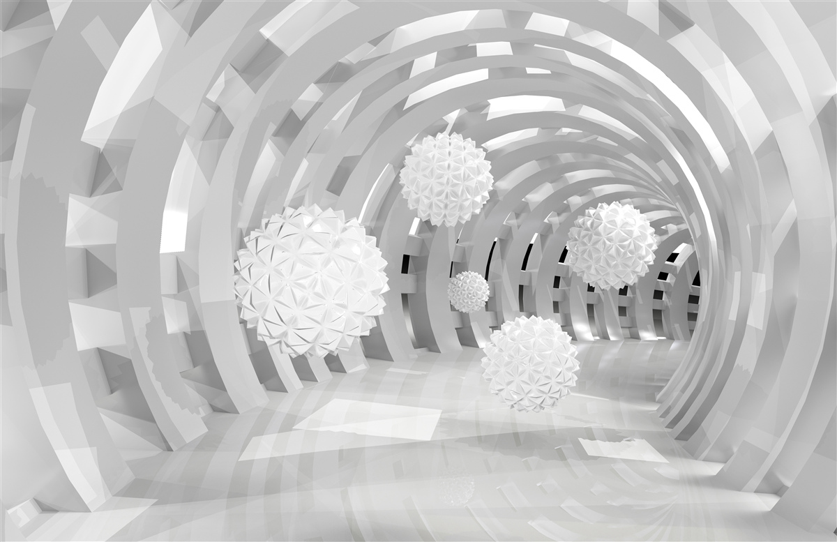 Papier peint arches rondes avec boules blanches