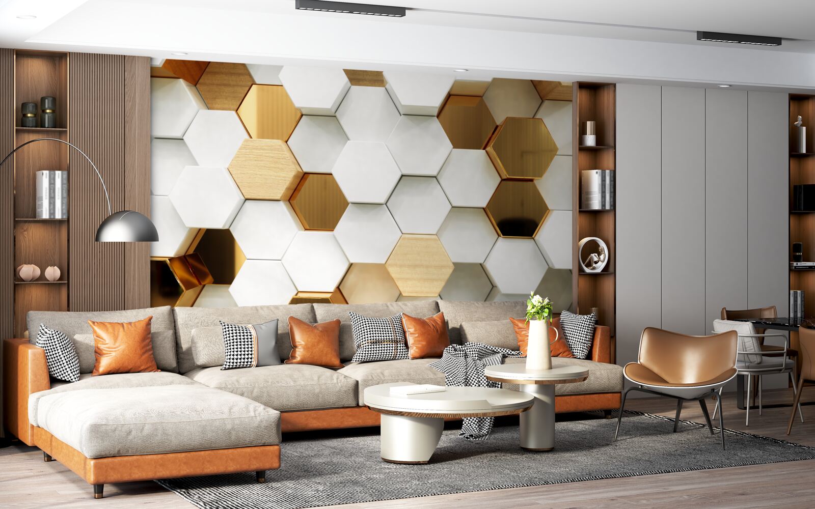 Papier peint hexagones lumineux avec différents contenus