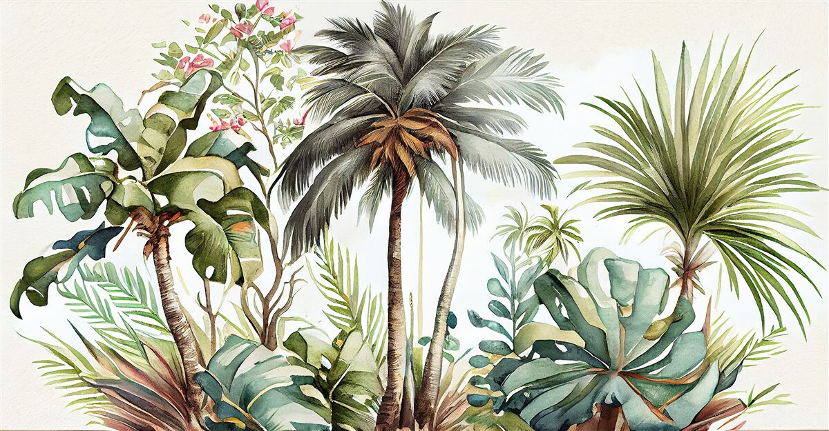 Papier peint les plantes tropicales, y compris les palmiers