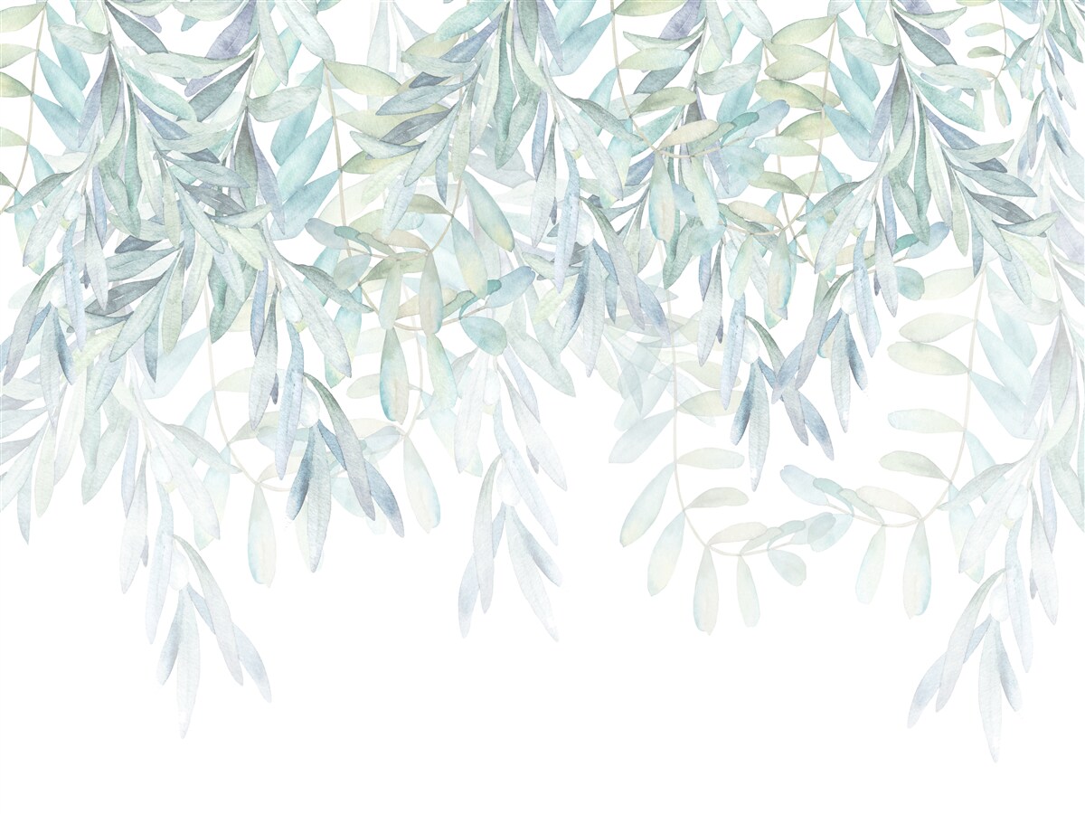 Papier peint plantes vertes luxuriantes sur fond blanc