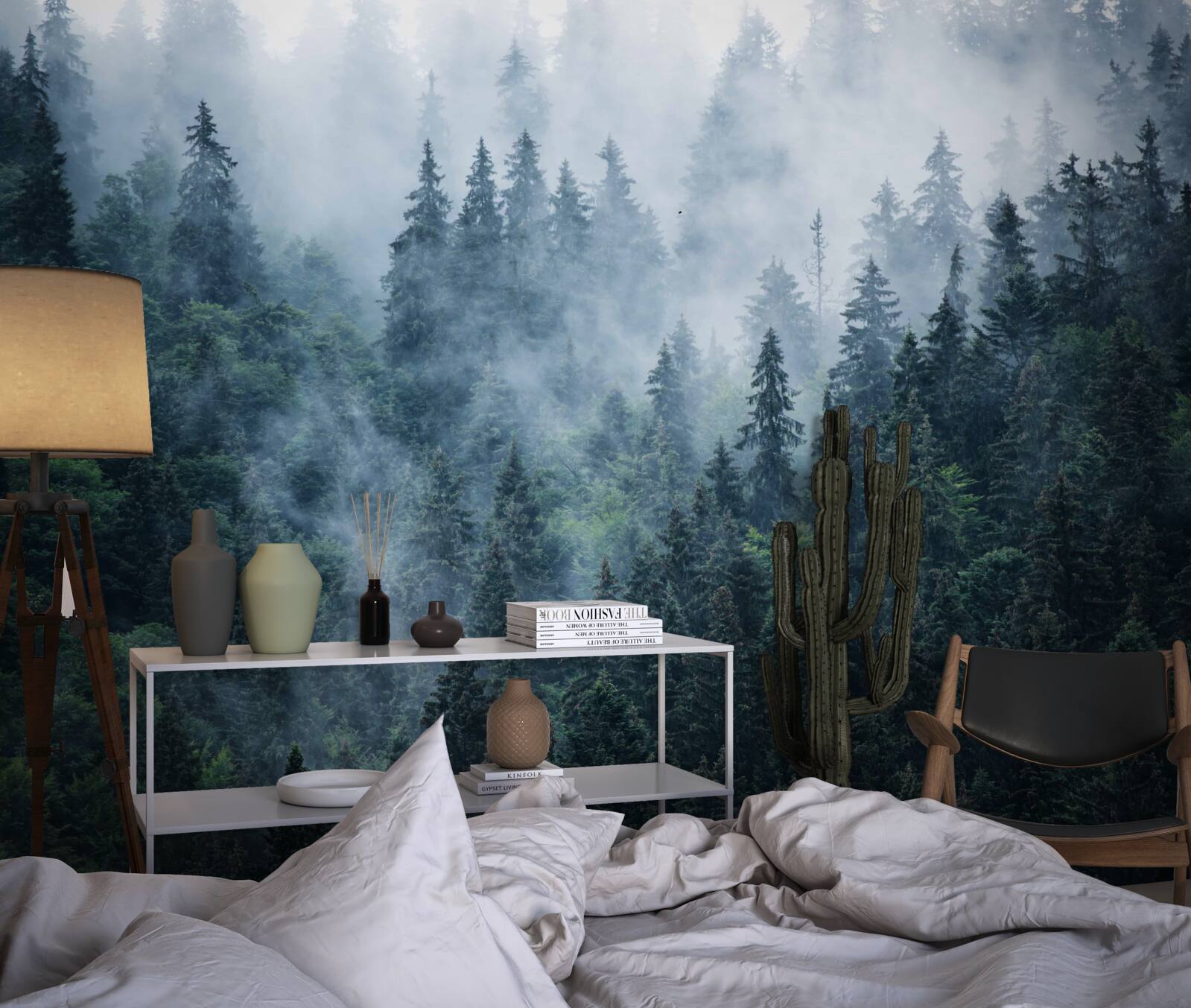 Papier peint la brume s'abat sur un bosquet d'épicéas