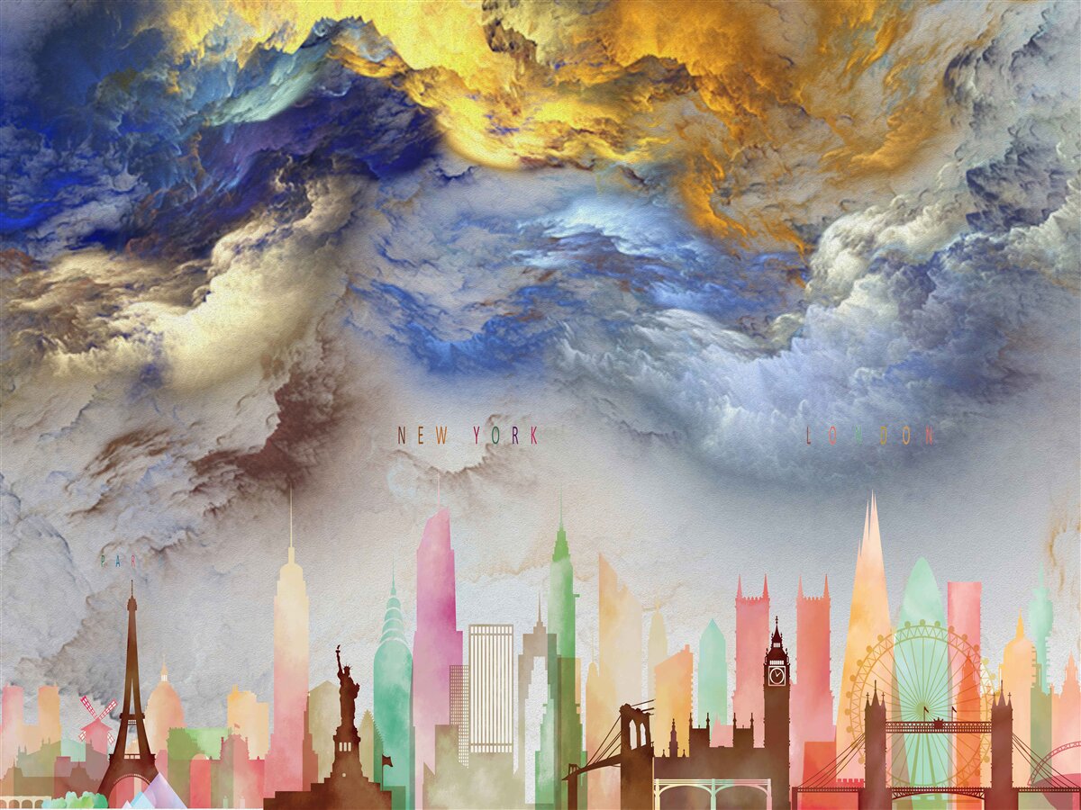 Papier peint nuages peu clairs au-dessus des bâtiments de la ville