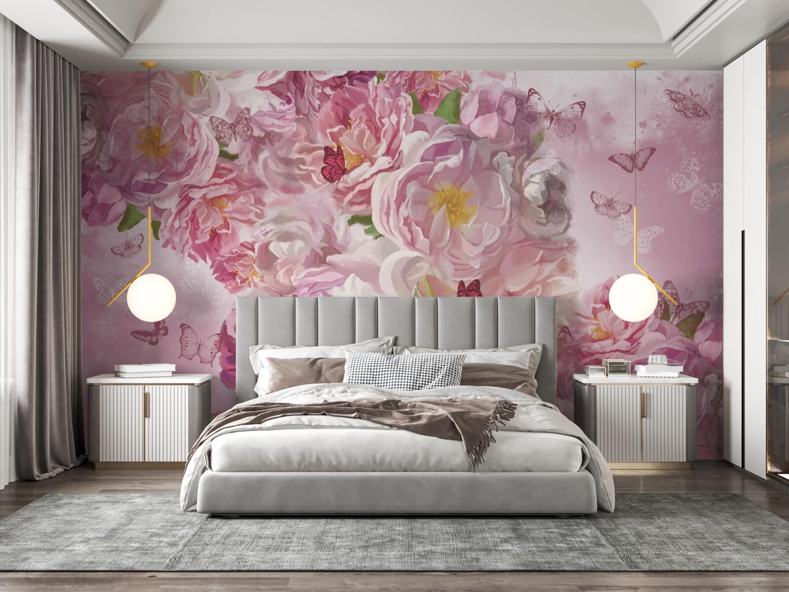 Papier peint branche décorée de bourgeons de fleurs