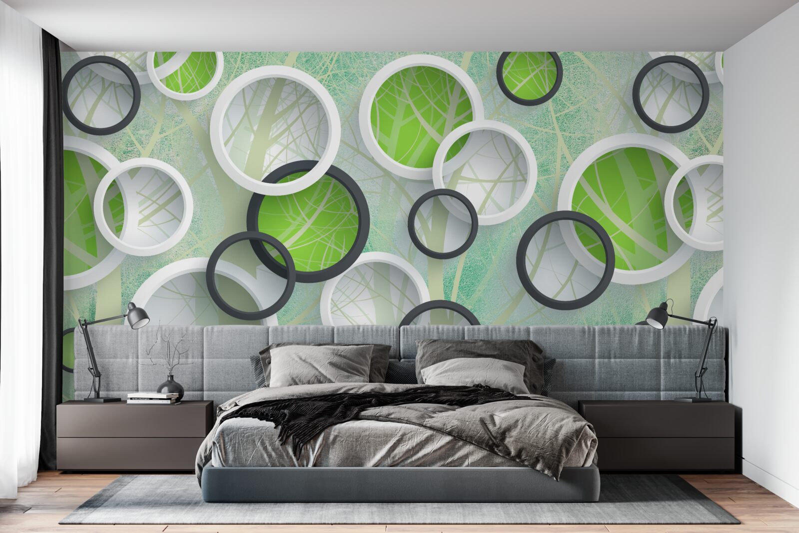 Papier peint cercles de couleur avec des images abstraites d'arbres