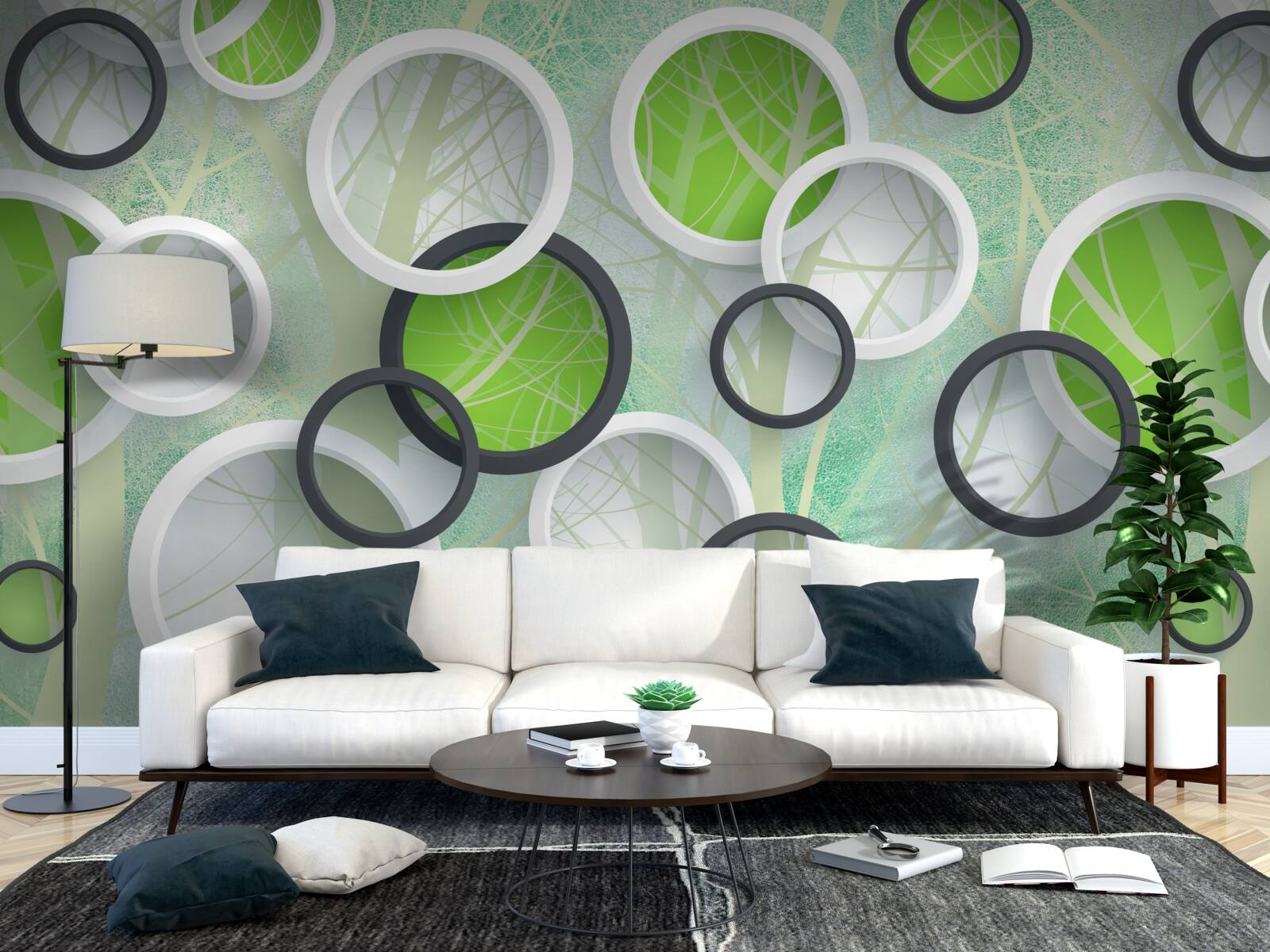 Papier peint cercles de couleur avec des images abstraites d'arbres