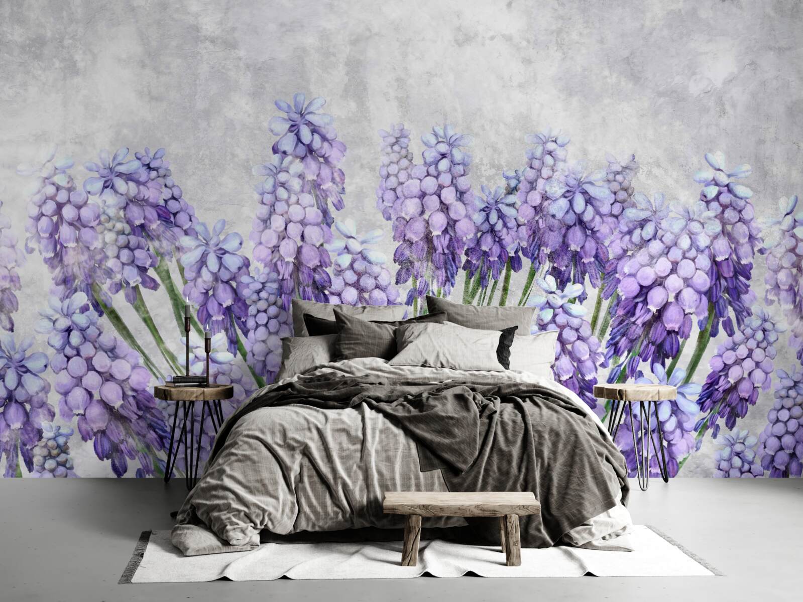 Papier peint Une prairie de belles fleurs violettes