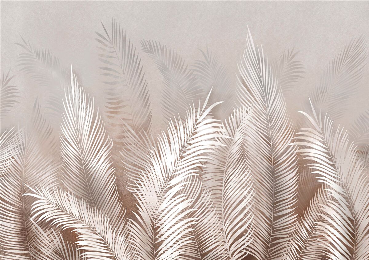 Papier peint feuilles de palmier dans les tons de beige