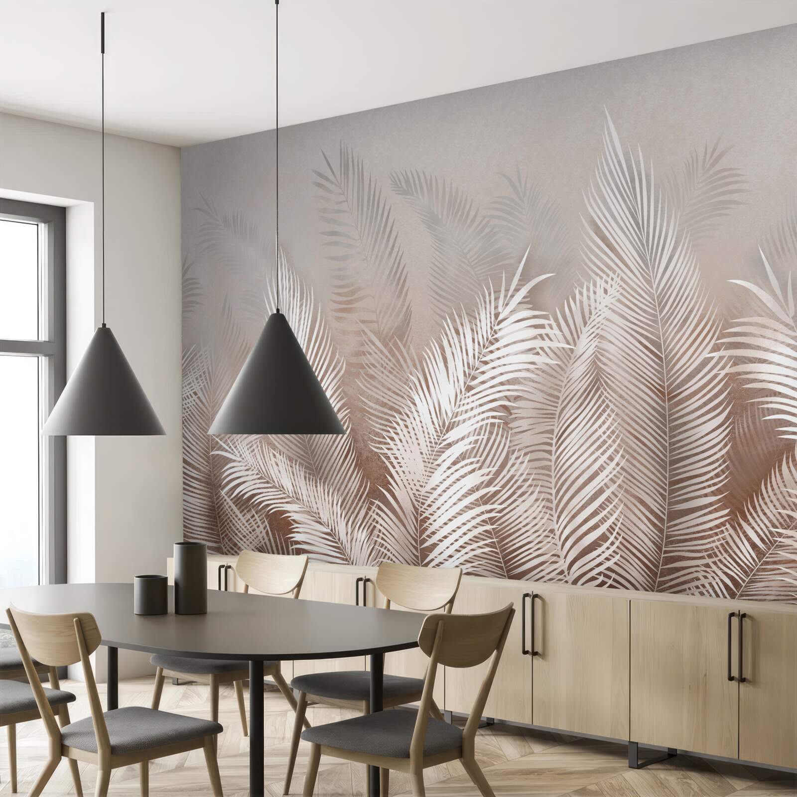 Papier peint feuilles de palmier dans les tons de beige