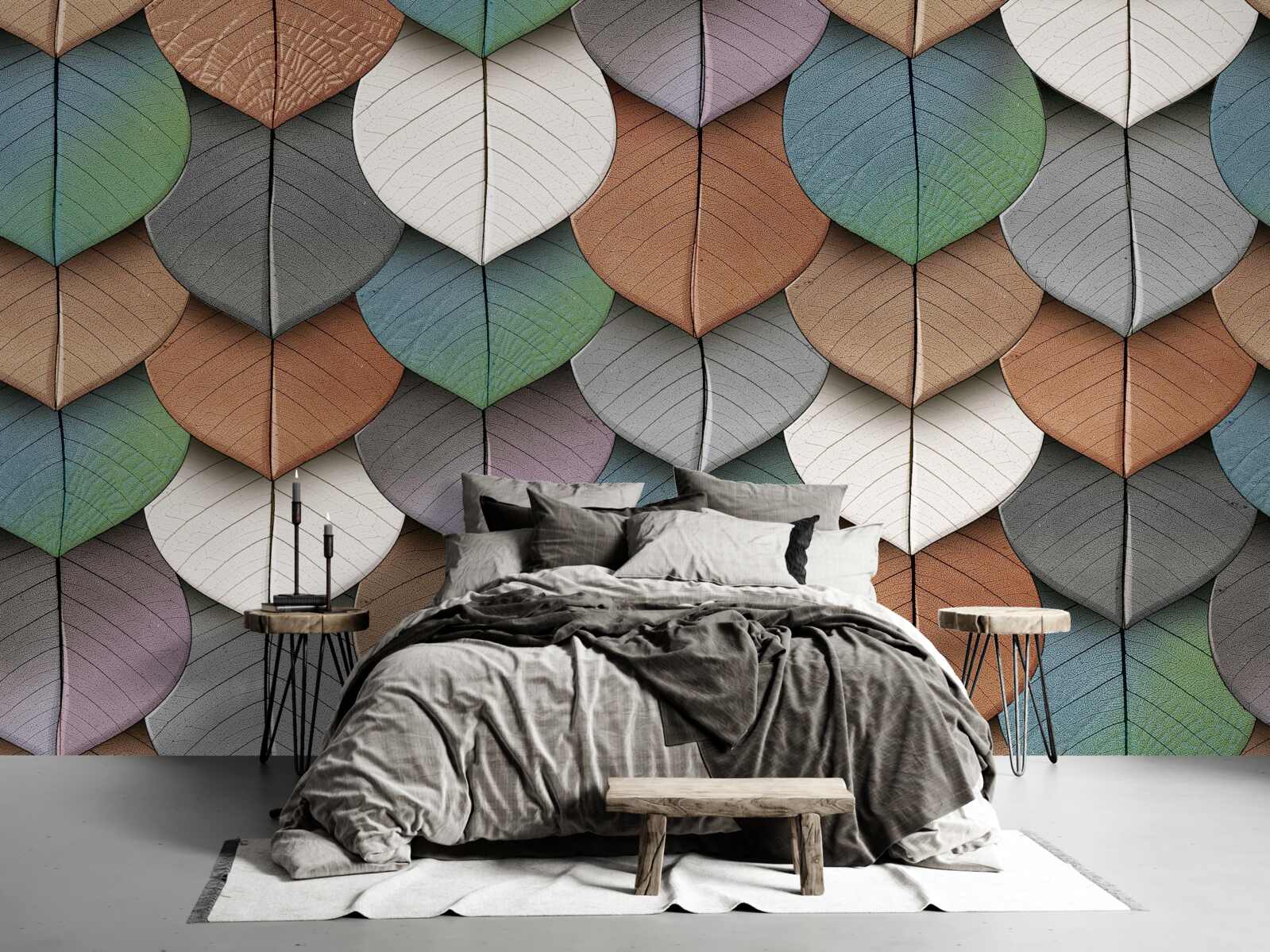 Papier peint abstraction automnale de feuilles et de fleurs