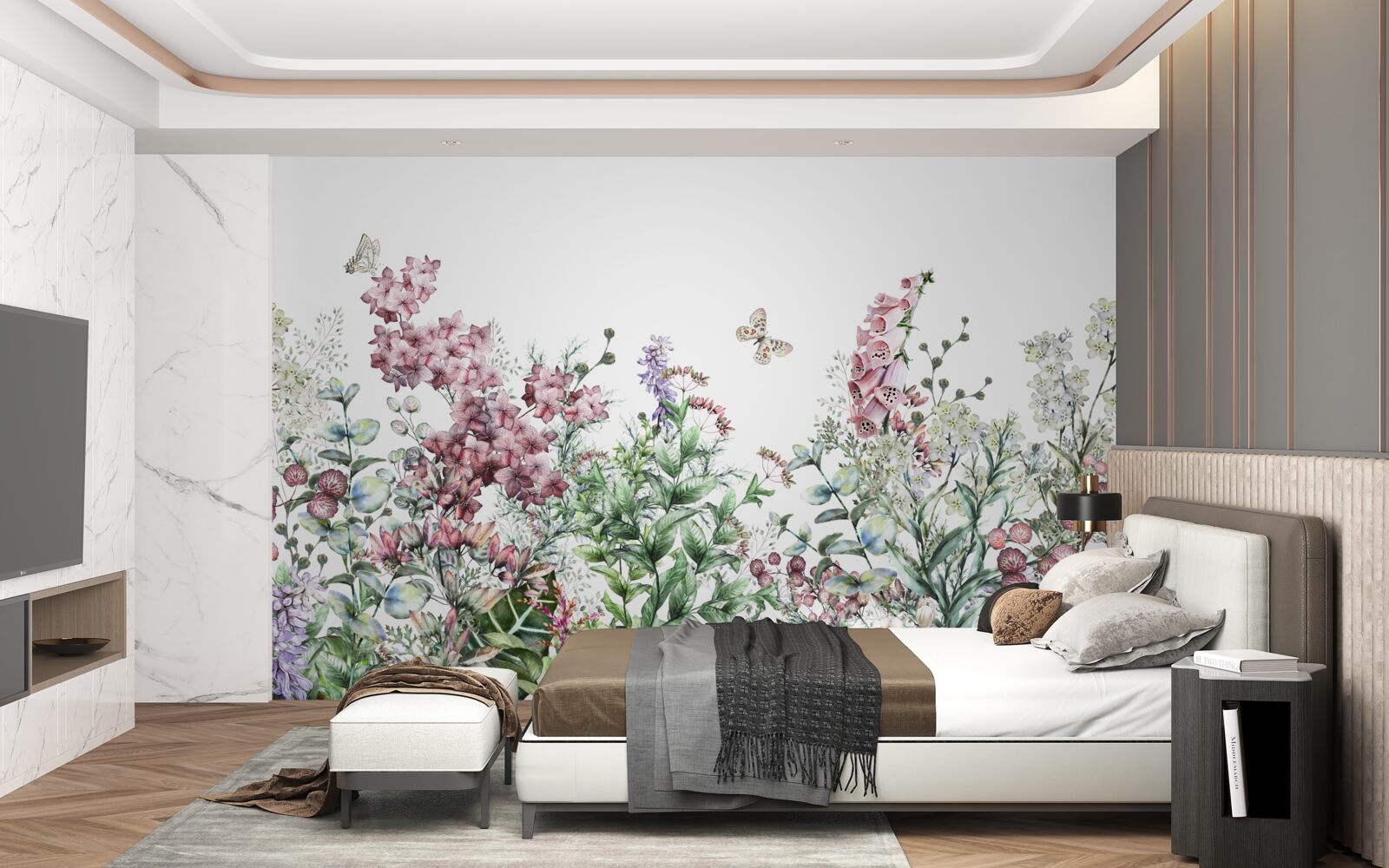 Papier peint un champ de prairie, agréable à l'œil avec ses couleurs vives