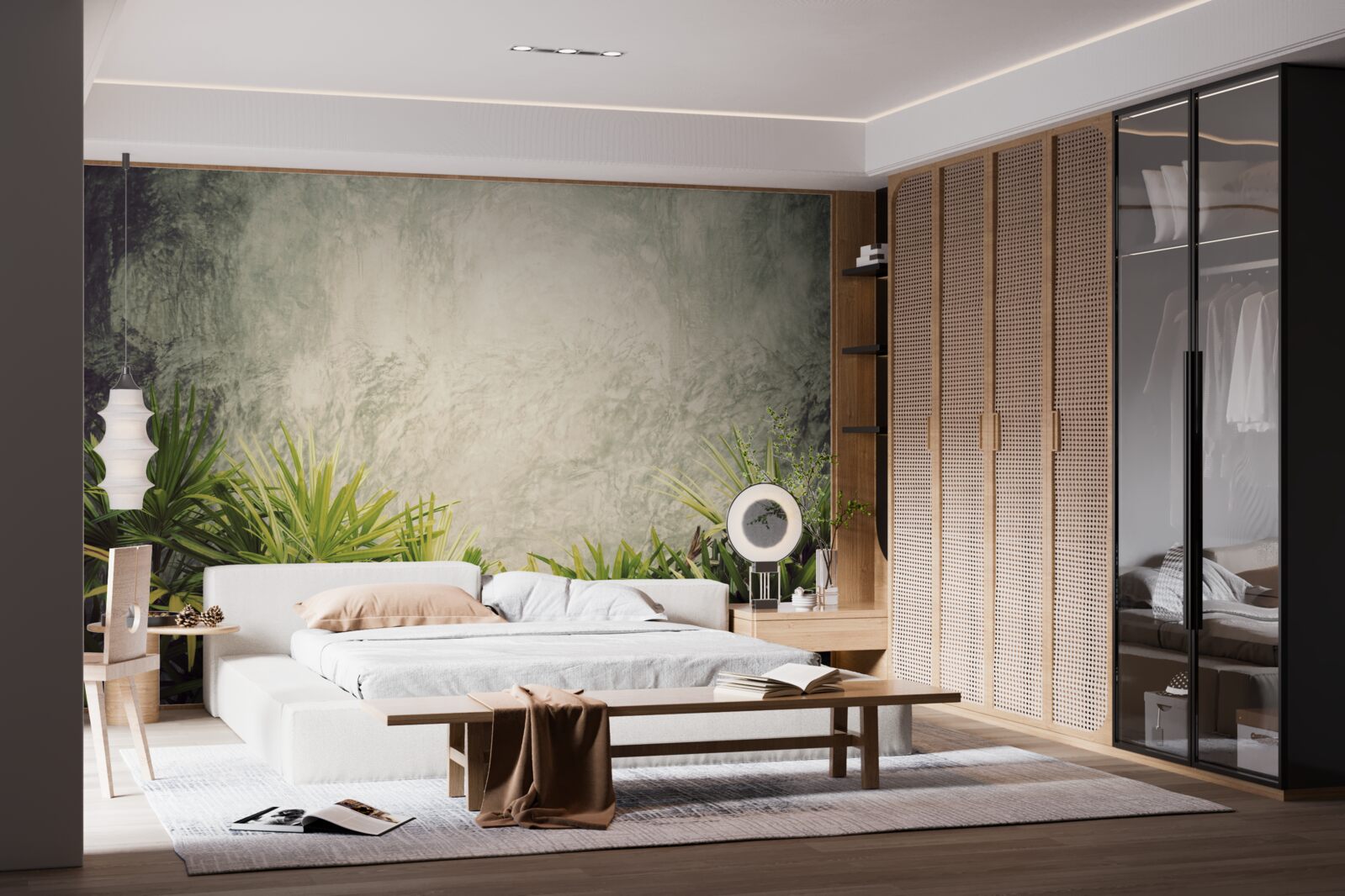 Papier peint une couverture brumeuse enveloppe les plantes vertes de la jungle