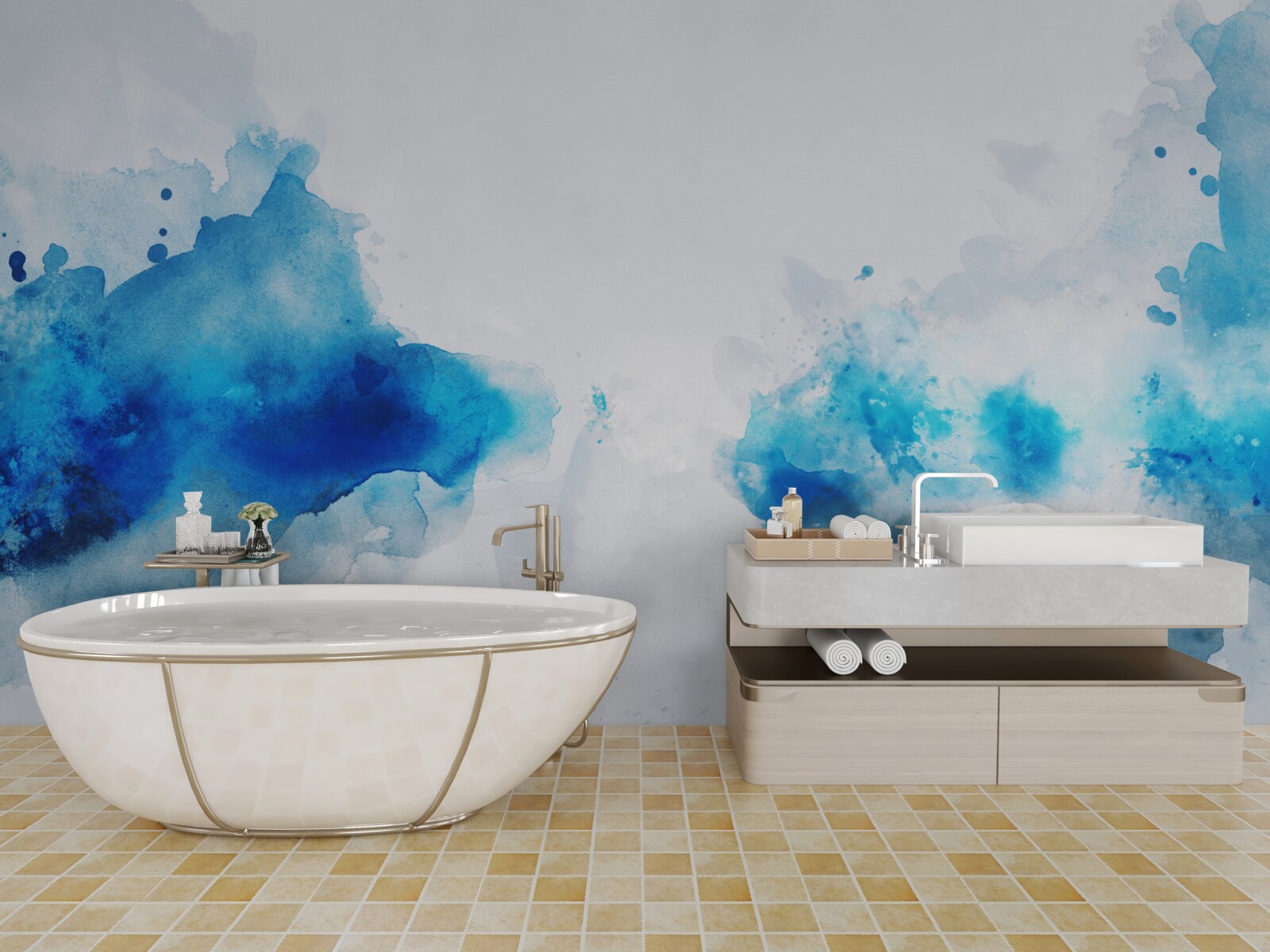 Papier peint légère tache de bleu sur toile claire