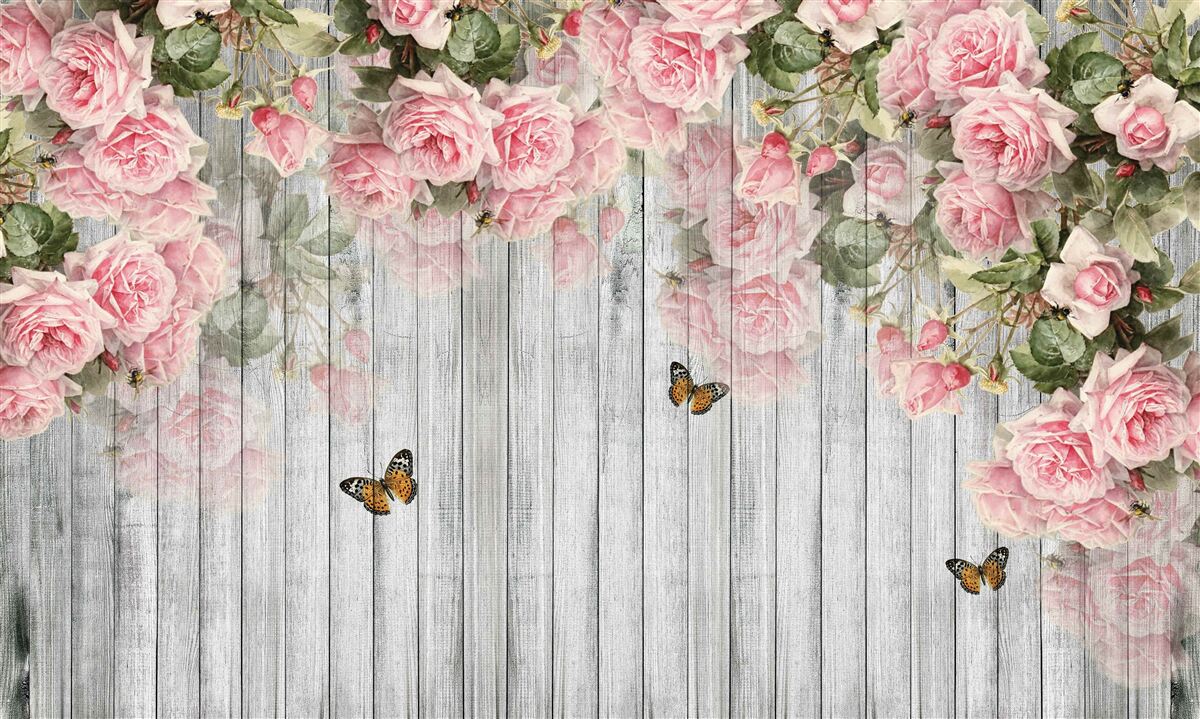 Papier peint roses roses luxuriantes suspendues