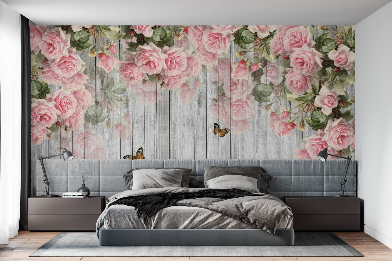 Papier peint roses roses luxuriantes suspendues