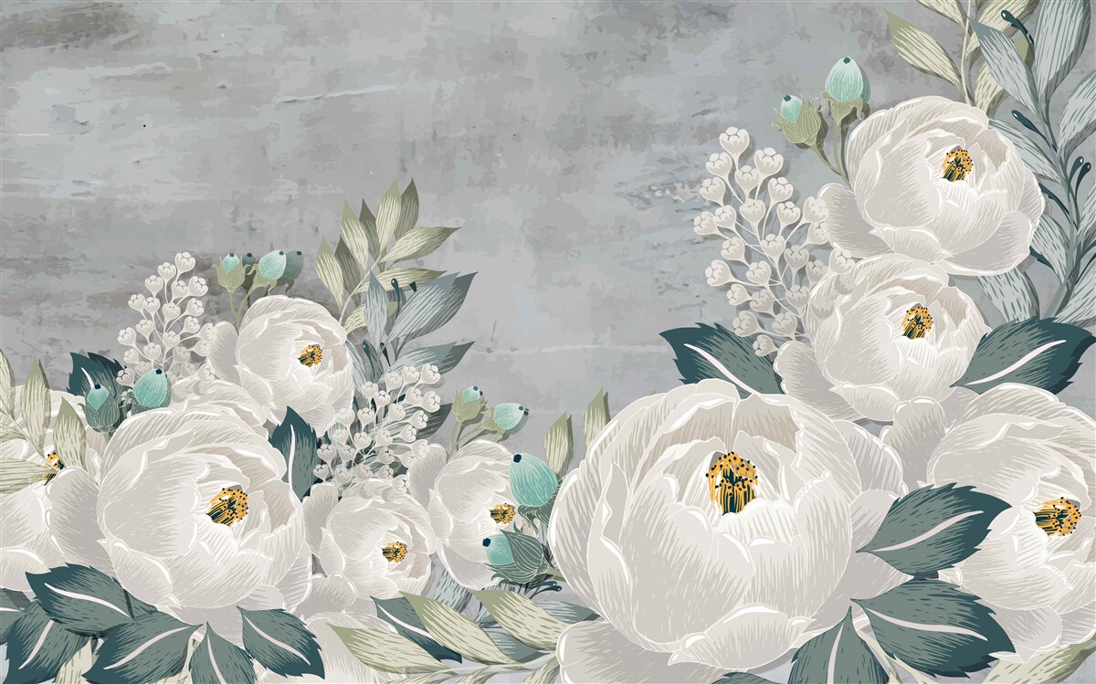 Papier peint bourgeons non ouverts de pivoines blanches comme la neige