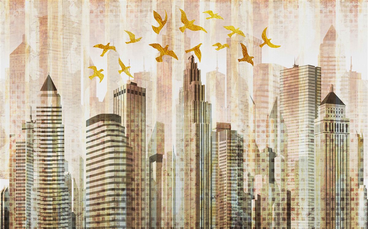 Papier peint ville abstraite sous les ailes des oiseaux