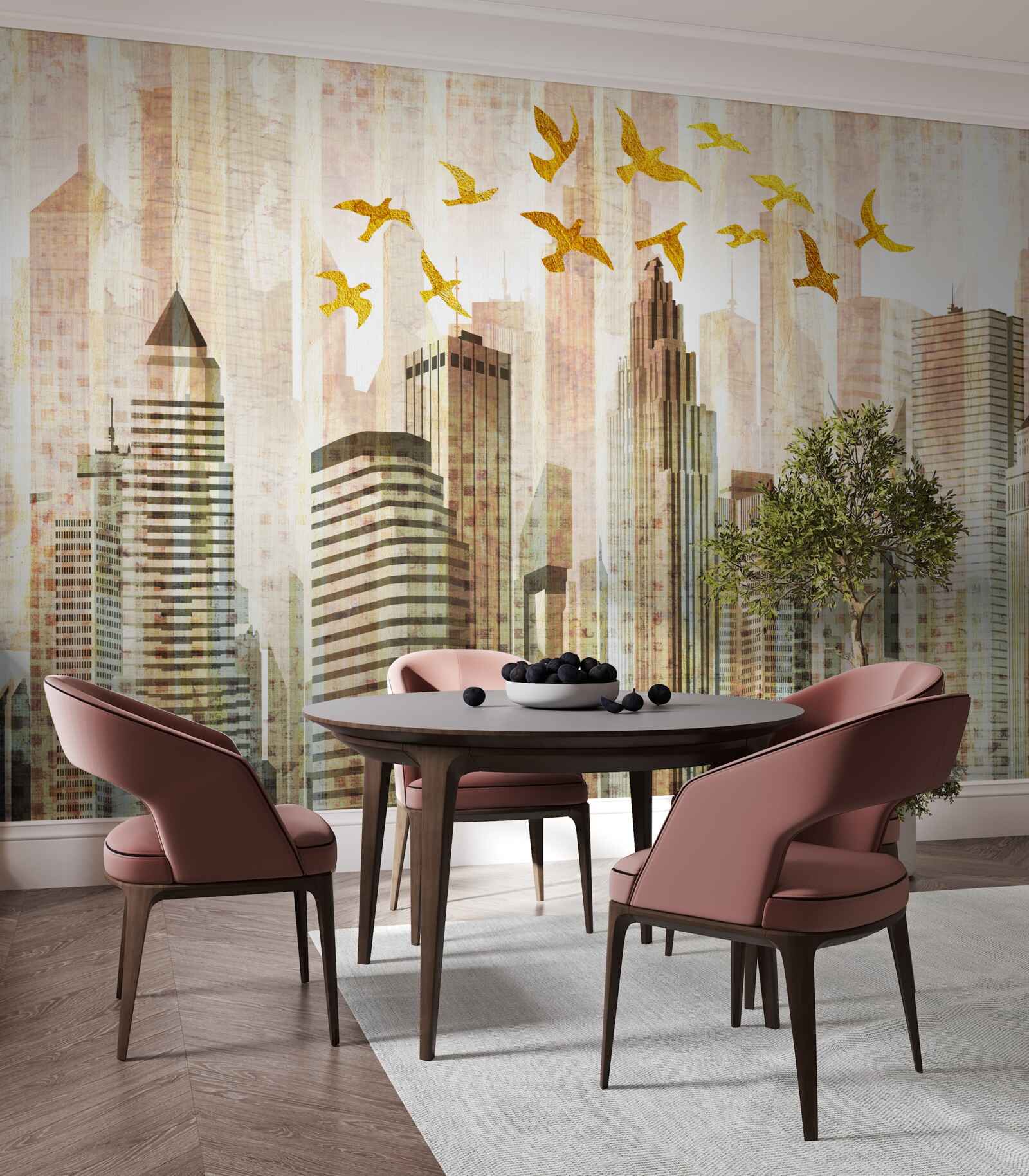 Papier peint ville abstraite sous les ailes des oiseaux