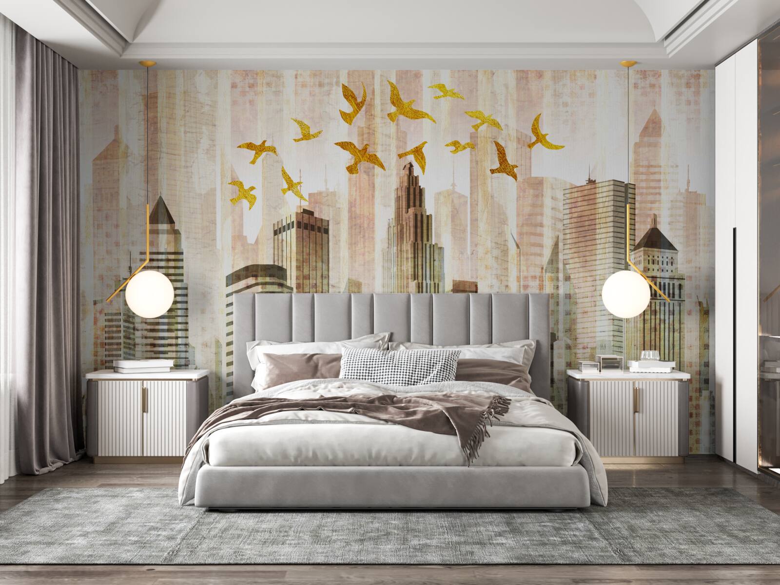 Papier peint ville abstraite sous les ailes des oiseaux