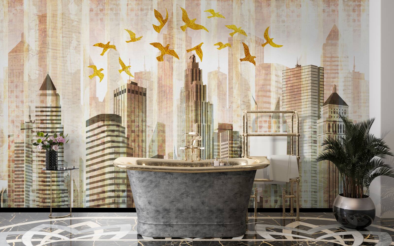 Papier peint ville abstraite sous les ailes des oiseaux