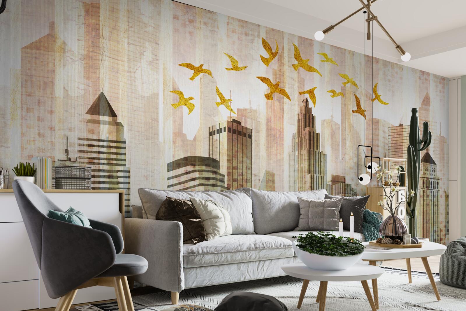 Papier peint ville abstraite sous les ailes des oiseaux