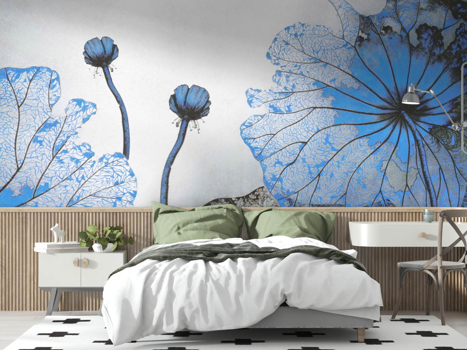 Papier peint coquelicots brumeux avec bourgeons bleus