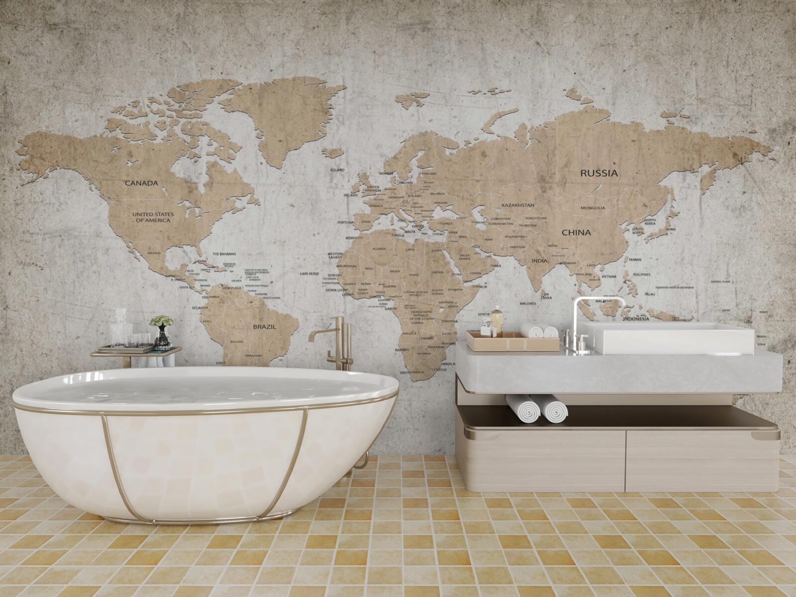 Papier peint vue géographique modérée du monde sur le mur