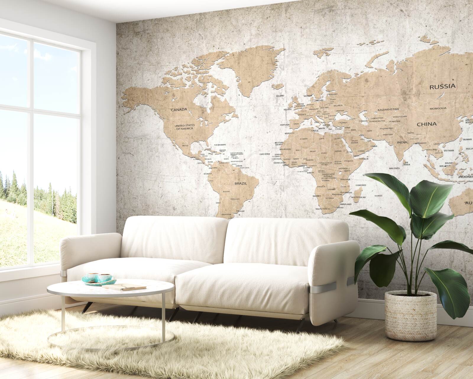 Papier peint vue géographique modérée du monde sur le mur