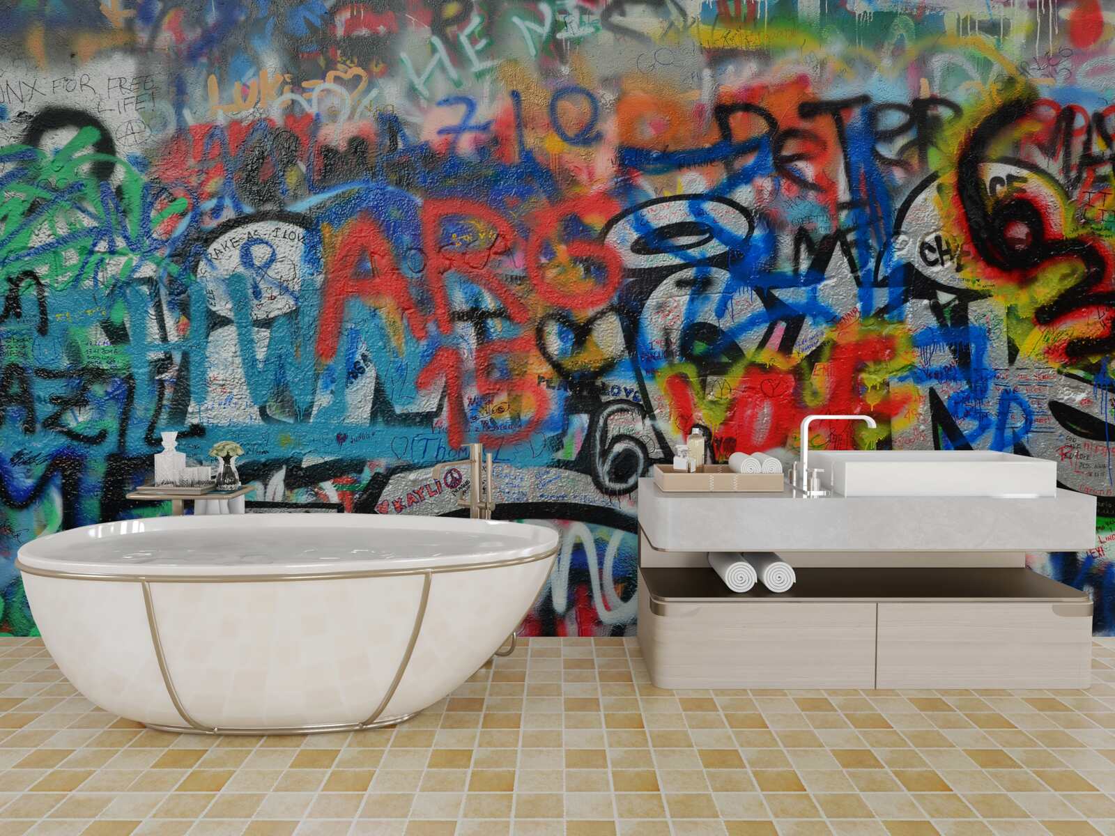 Papier peint Mur décoré de graffitis