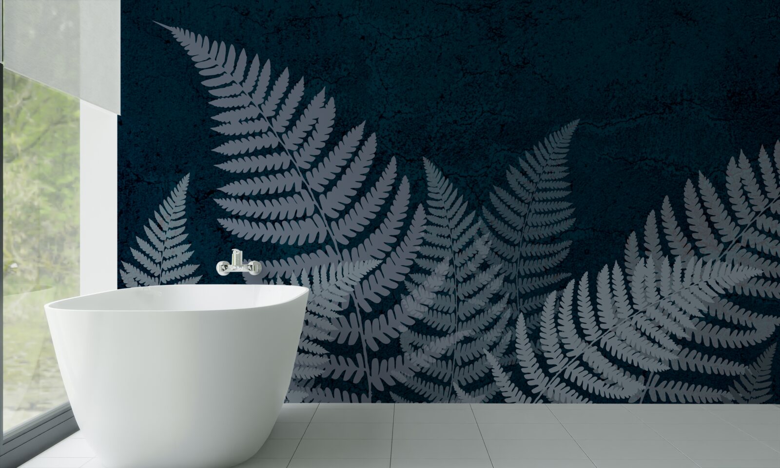 Papier peint Feuilles de fougère rougeoyantes par une nuit sombre