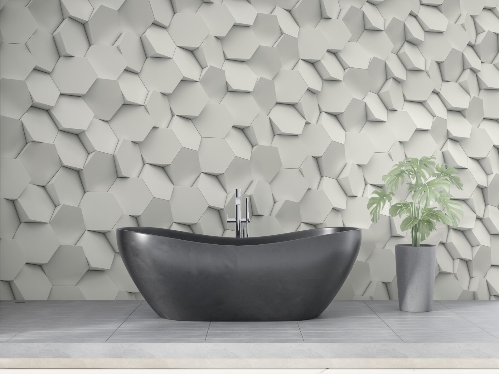 Papier peint hexagones blancs et gris avec volume