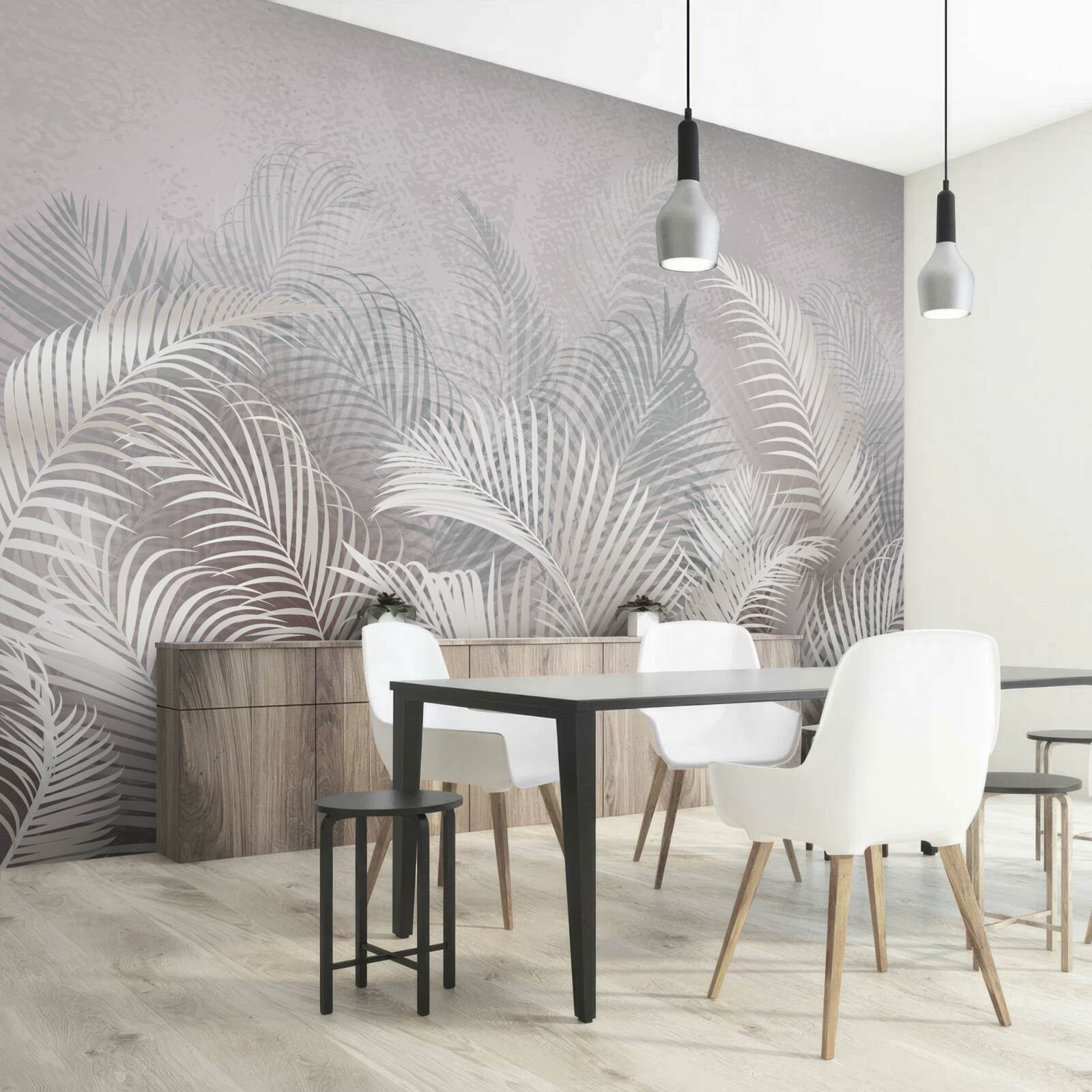 Papier peint la brume enveloppe doucement les feuilles de palmiers majestueux