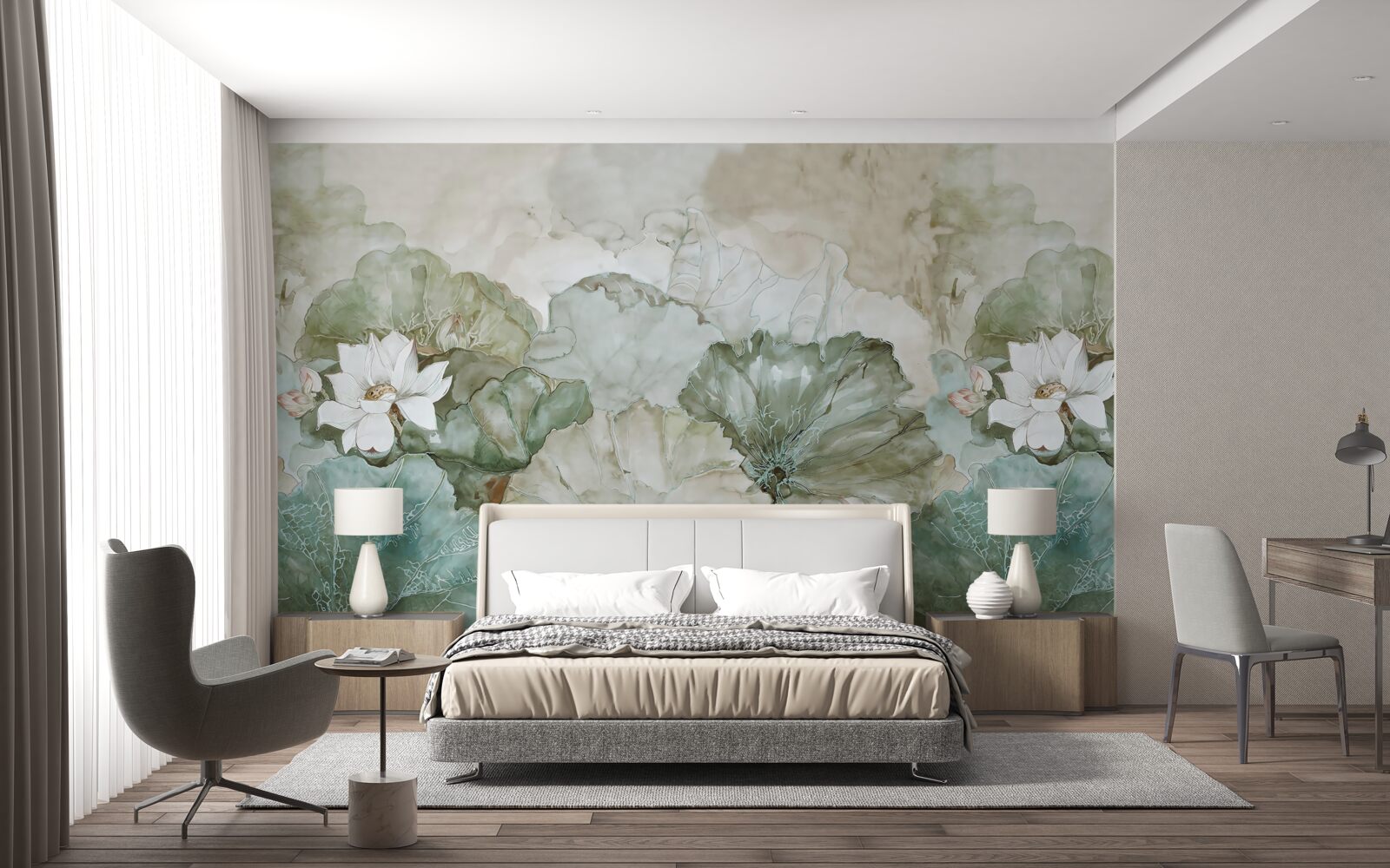 Papier peint bourgeons blancs et feuilles des tropiques
