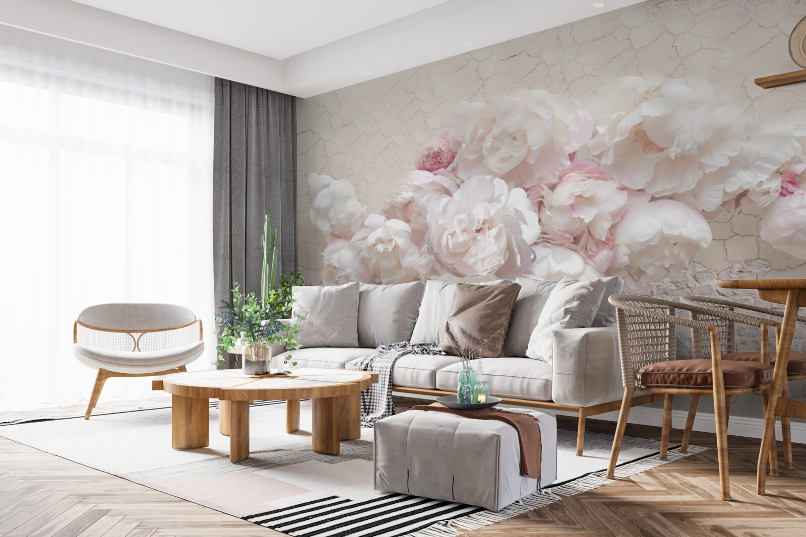 Papier peint les branches sont parsemées de boutons de fleurs blancs et roses