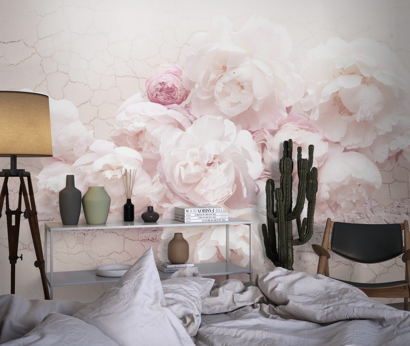 Papier peint boutiques luxuriantes avec fleurs sur fond rocheux