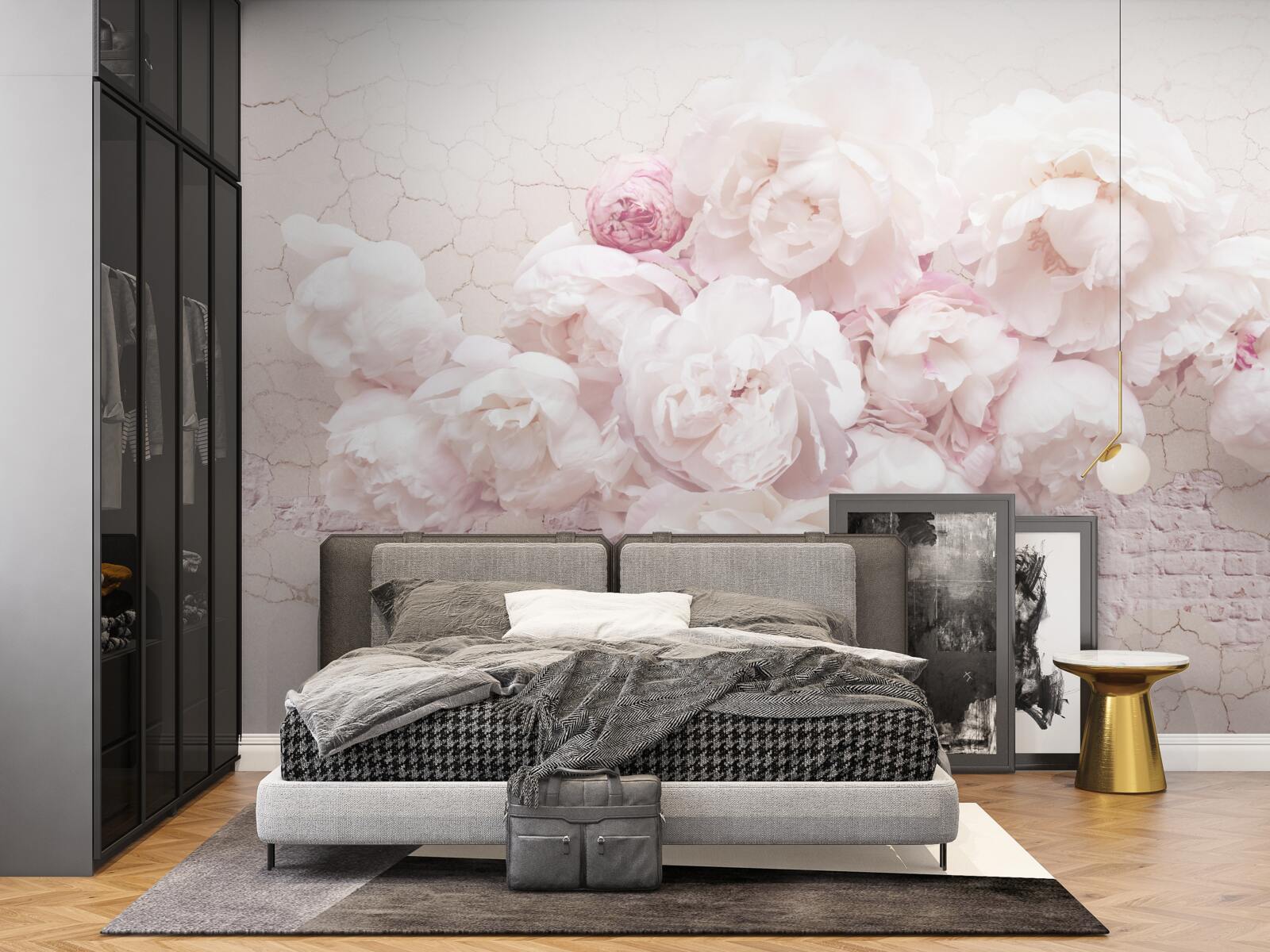 Papier peint boutiques luxuriantes avec fleurs sur fond rocheux