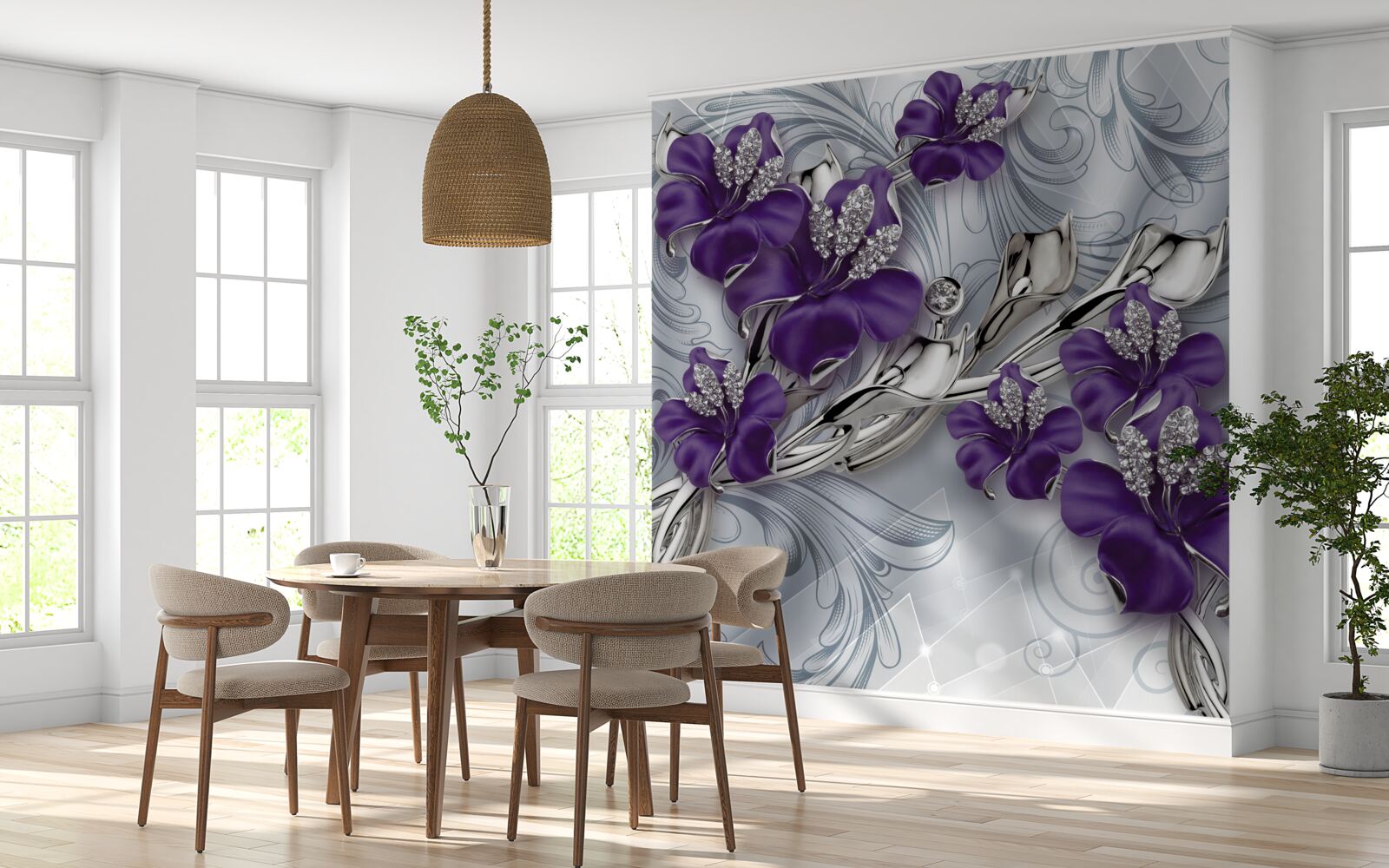 Papier peint le magnolia est pourpre parmi les pierres et l'or