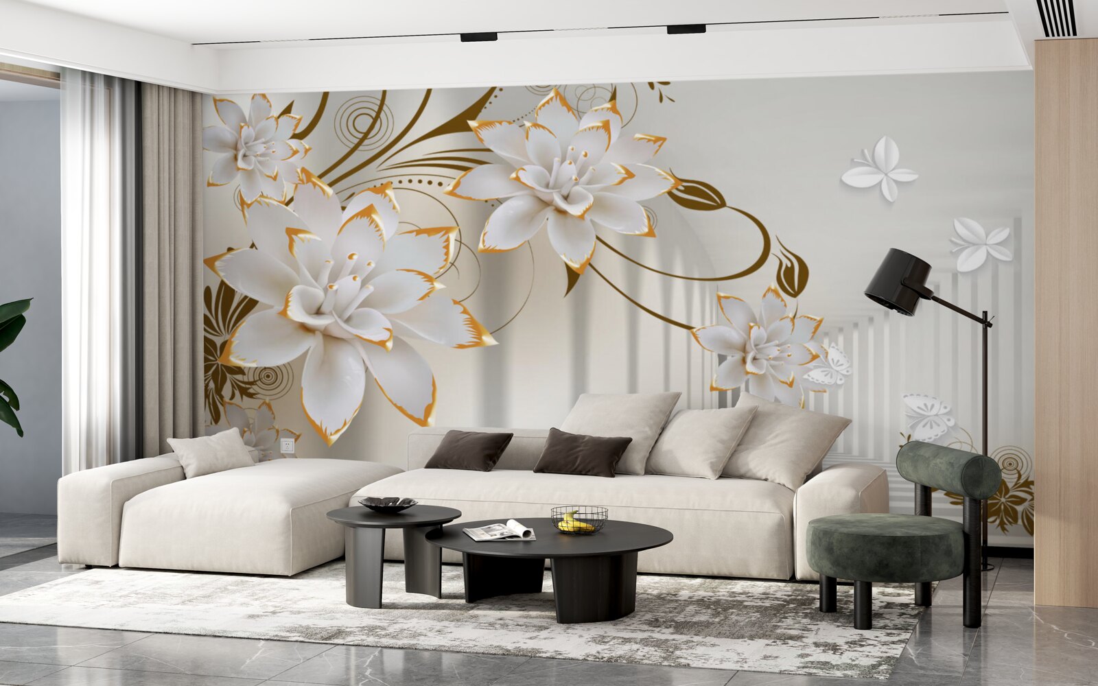 Papier peint le lotus blanc et l'or sont devenus une abstraction du tunnel