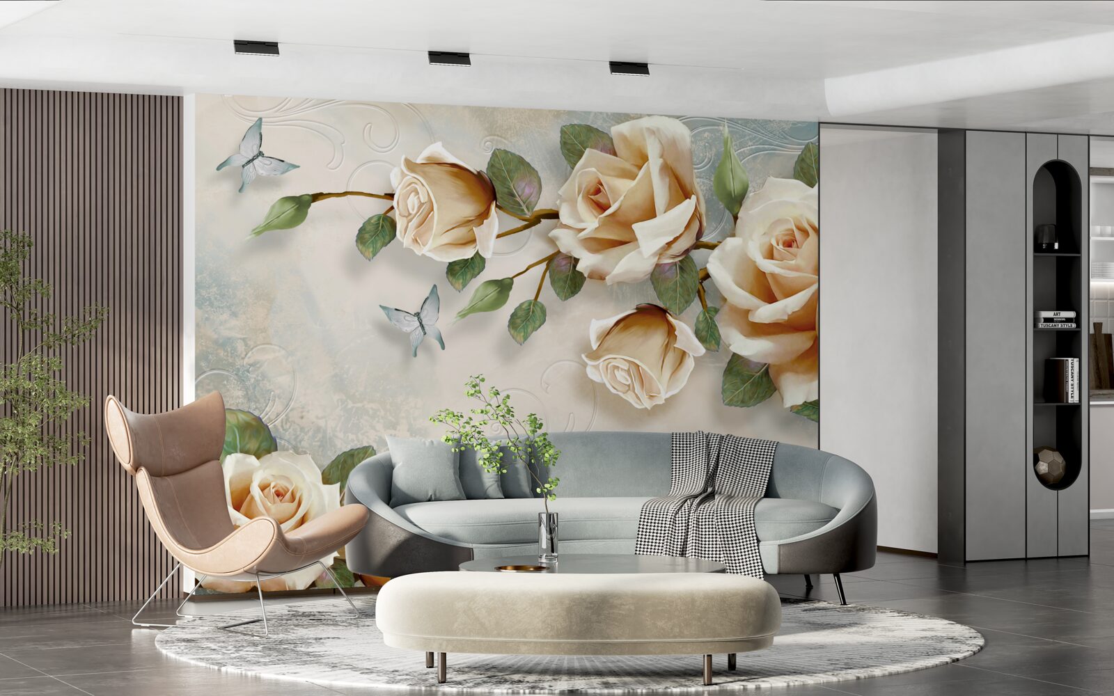 Papier peint roses douces dans des tons crémeux