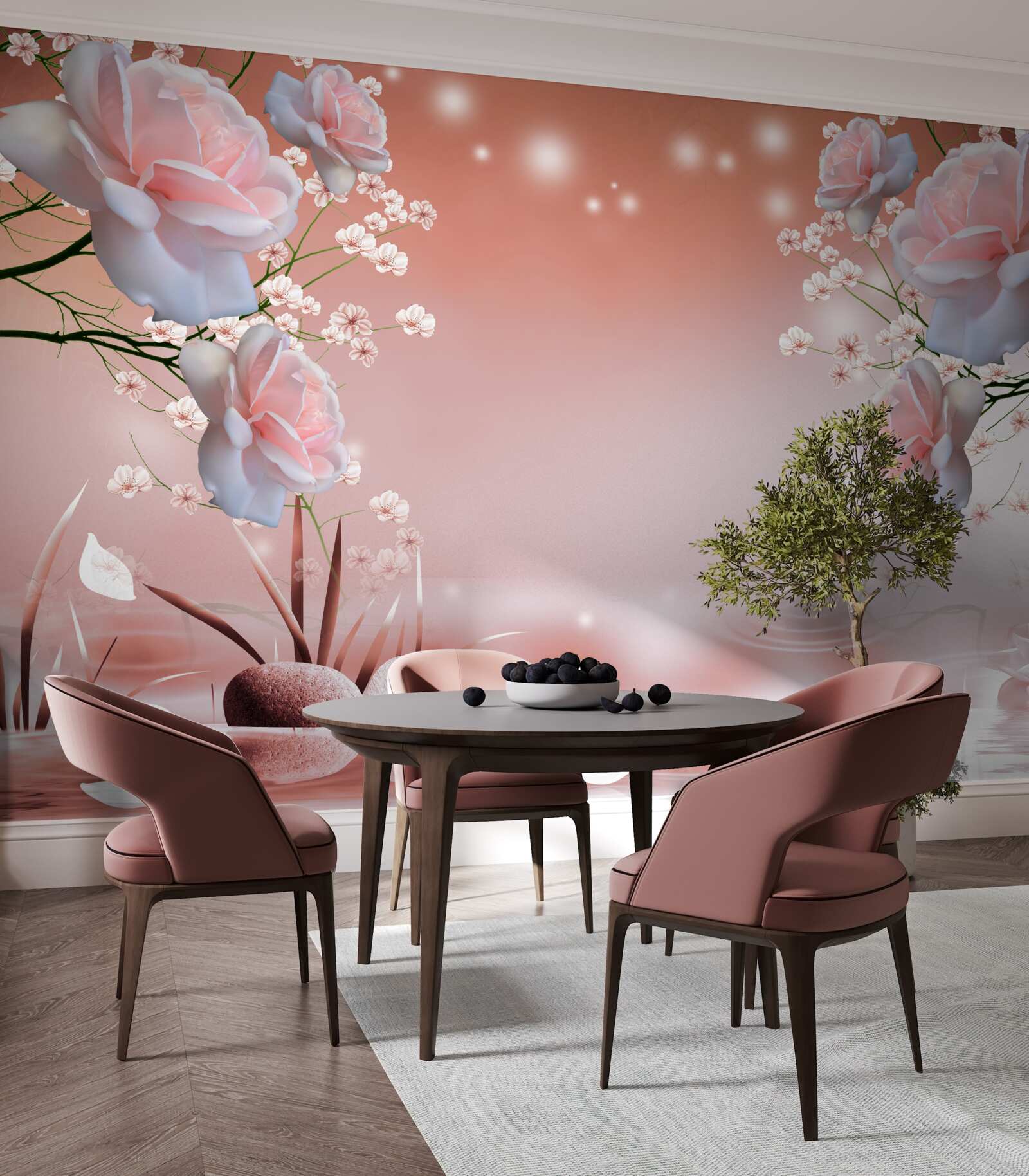 Papier peint des roses blanches et roses flottent doucement au-dessus de l'eau