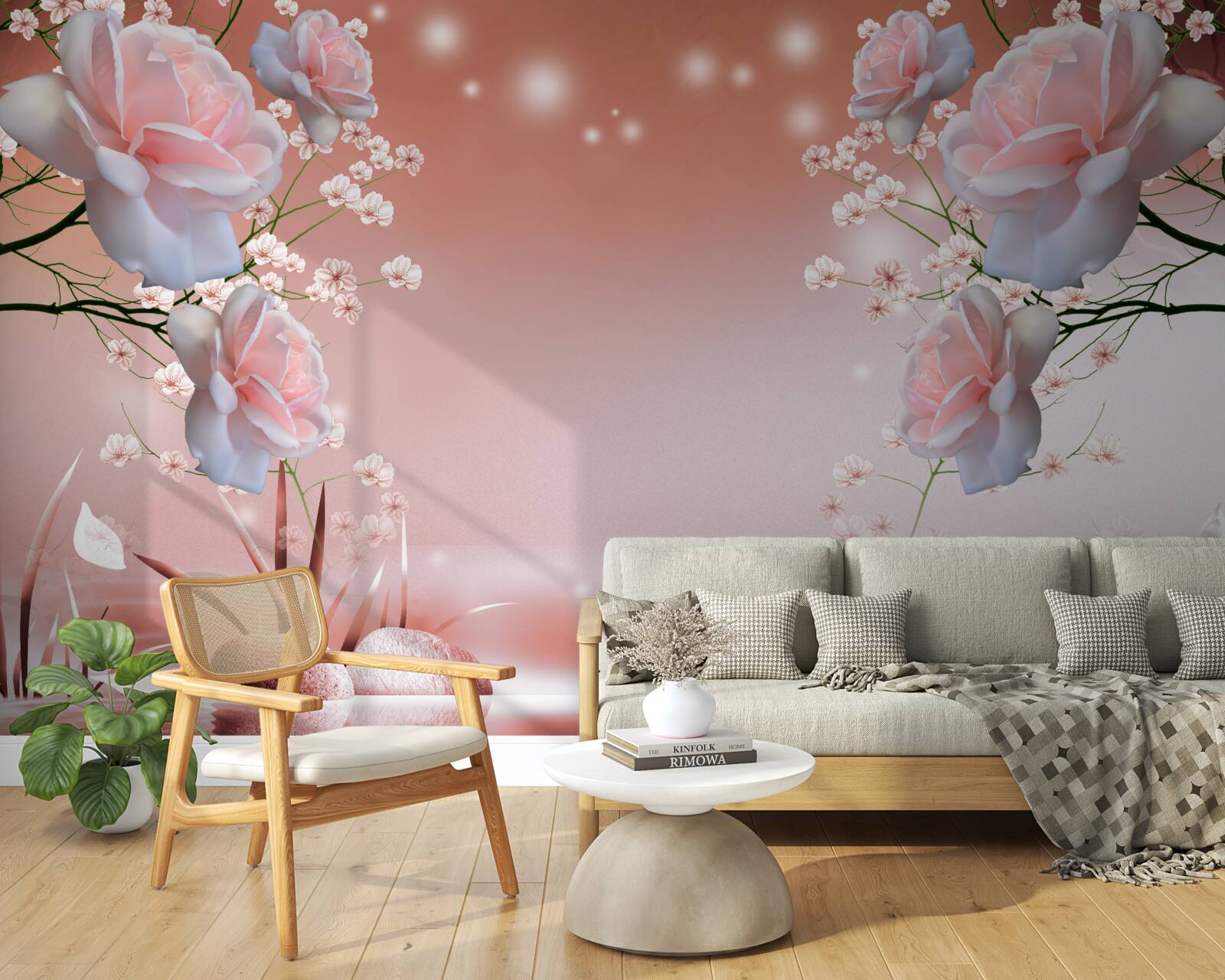 Papier peint des roses blanches et roses flottent doucement au-dessus de l'eau