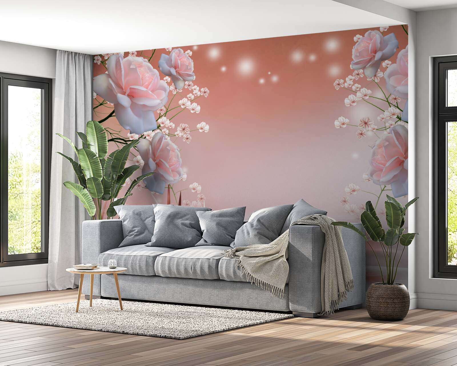 Papier peint des roses blanches et roses flottent doucement au-dessus de l'eau
