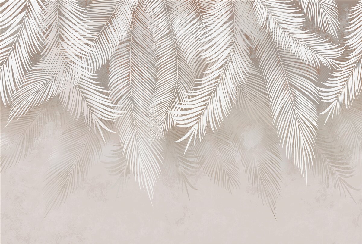 Papier peint feuilles lumineuses sur fond crème