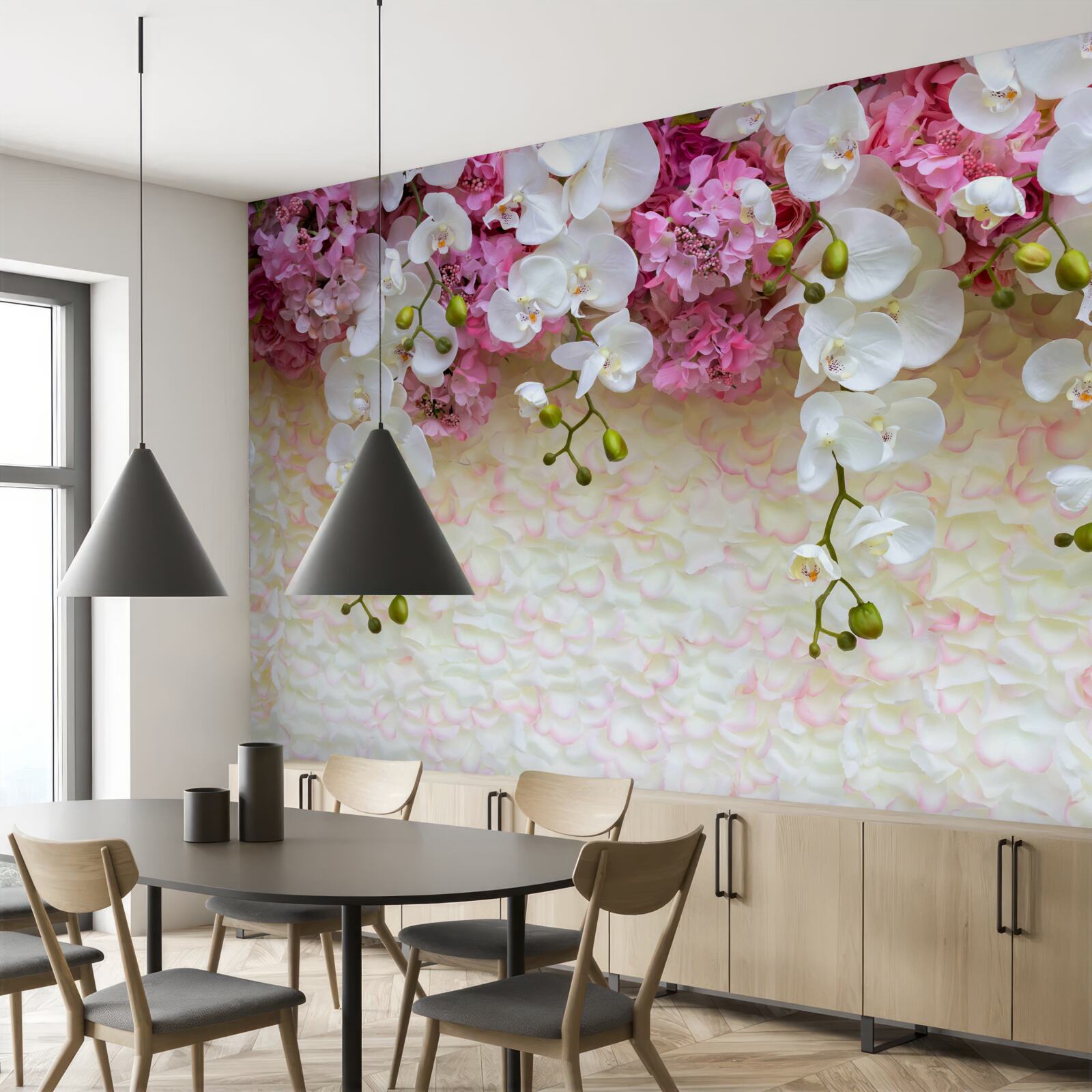 Papier peint l'orchidée est blanche et fleurit vers le bas